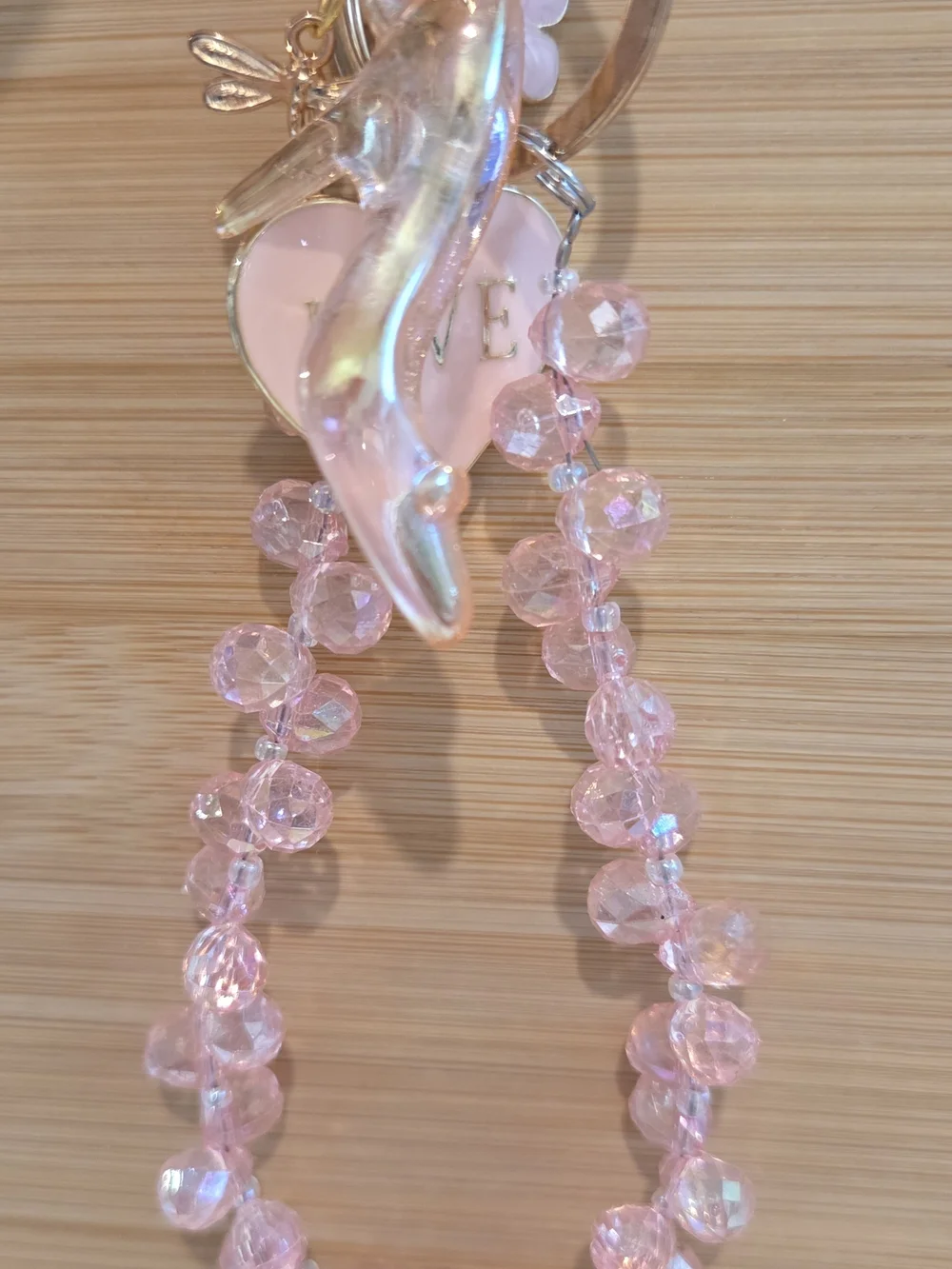 Pink Glass Slipper Cinderella Keychain Iridescent Crystal Wristlet Charm